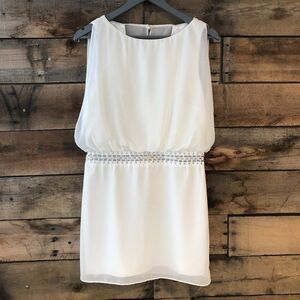 Laundry roman-style sleeveless white mini dress with jeweled waistband - 6